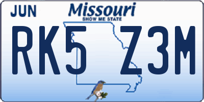 MO license plate RK5Z3M