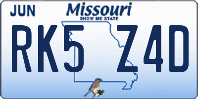MO license plate RK5Z4D
