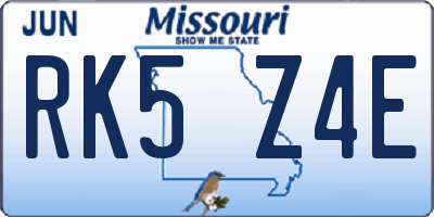 MO license plate RK5Z4E