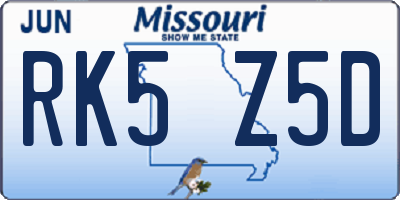 MO license plate RK5Z5D