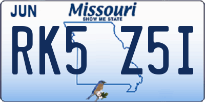MO license plate RK5Z5I
