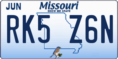 MO license plate RK5Z6N