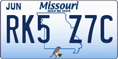 MO license plate RK5Z7C