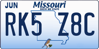 MO license plate RK5Z8C
