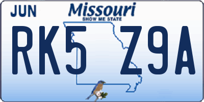 MO license plate RK5Z9A