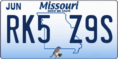 MO license plate RK5Z9S