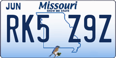 MO license plate RK5Z9Z