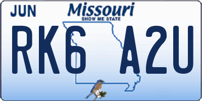 MO license plate RK6A2U