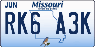 MO license plate RK6A3K