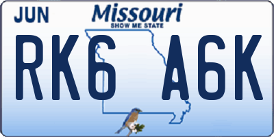 MO license plate RK6A6K