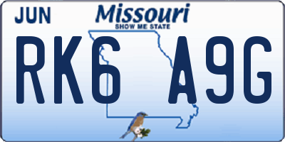 MO license plate RK6A9G
