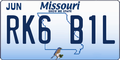 MO license plate RK6B1L