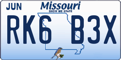 MO license plate RK6B3X