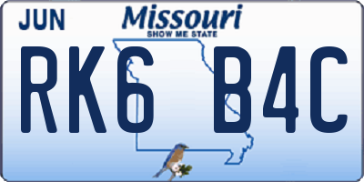 MO license plate RK6B4C