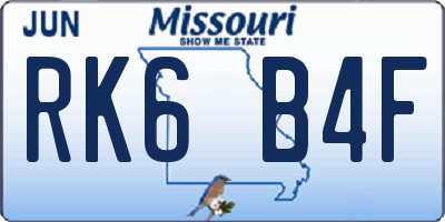 MO license plate RK6B4F