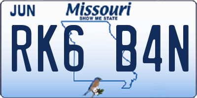 MO license plate RK6B4N