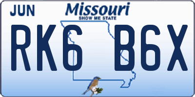 MO license plate RK6B6X