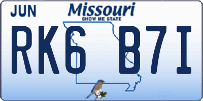 MO license plate RK6B7I