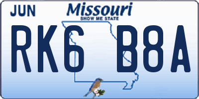 MO license plate RK6B8A