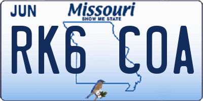 MO license plate RK6C0A