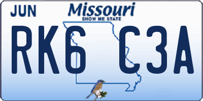 MO license plate RK6C3A