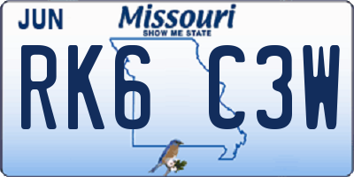 MO license plate RK6C3W