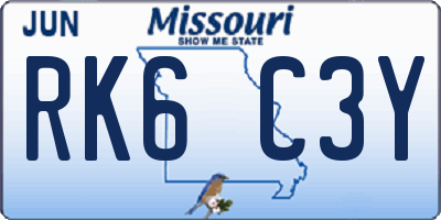 MO license plate RK6C3Y
