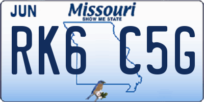 MO license plate RK6C5G