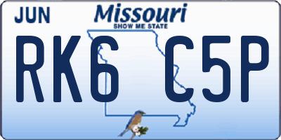 MO license plate RK6C5P