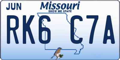 MO license plate RK6C7A