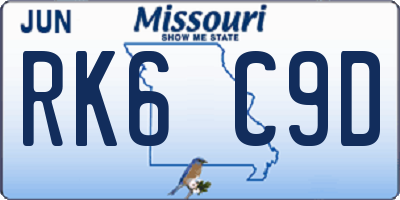 MO license plate RK6C9D