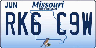 MO license plate RK6C9W
