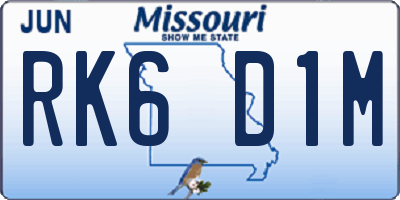 MO license plate RK6D1M