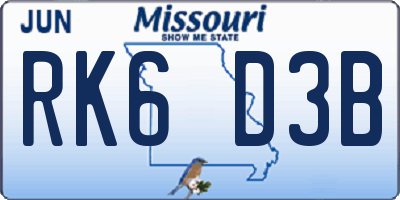 MO license plate RK6D3B