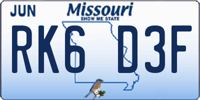 MO license plate RK6D3F