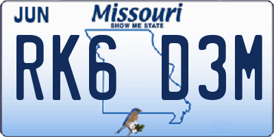 MO license plate RK6D3M
