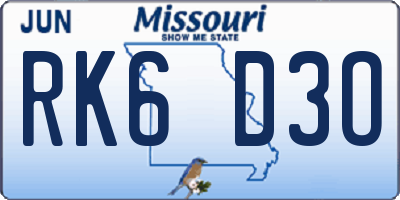 MO license plate RK6D3O