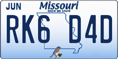 MO license plate RK6D4D