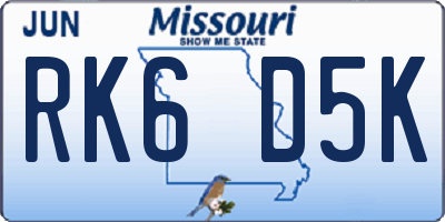 MO license plate RK6D5K