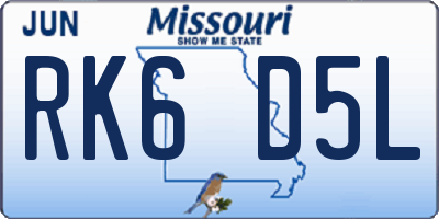 MO license plate RK6D5L