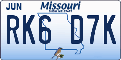 MO license plate RK6D7K