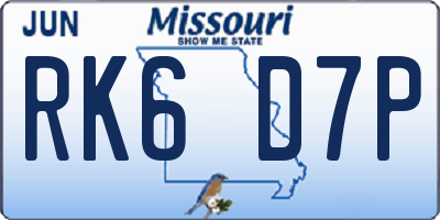 MO license plate RK6D7P