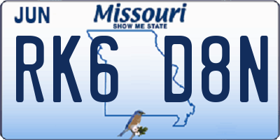 MO license plate RK6D8N