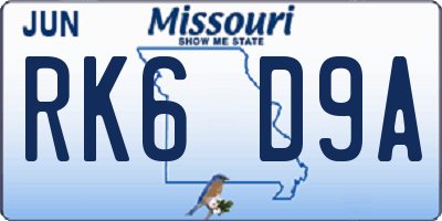 MO license plate RK6D9A