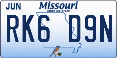 MO license plate RK6D9N