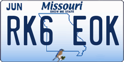 MO license plate RK6E0K