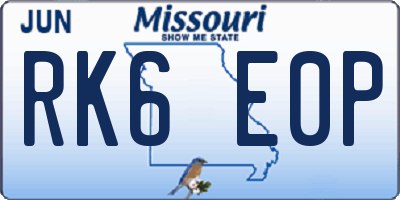MO license plate RK6E0P