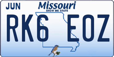 MO license plate RK6E0Z