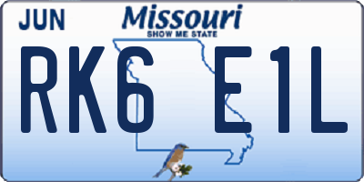 MO license plate RK6E1L