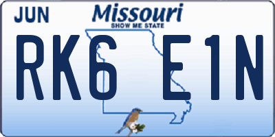 MO license plate RK6E1N